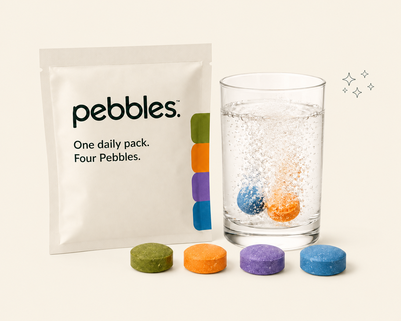 A single green Pebbles daily nutrition tablet