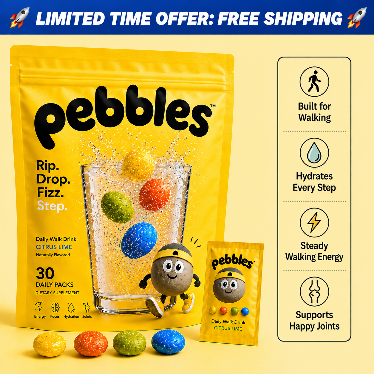 Pebbles 30 daily packs pouch with benefits overview